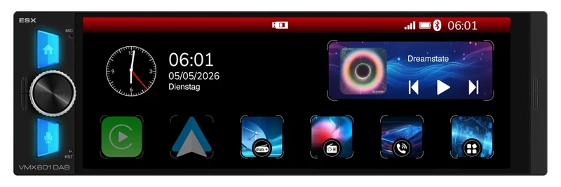 ESX VMX601DAB – Autoradio 1-DIN 6,3 pouces avec CarPlay, Android Auto et DAB+