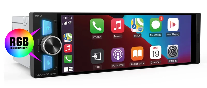 ESX VMX601DAB – Autoradio 1-DIN 6,3 pouces avec CarPlay, Android Auto et DAB+