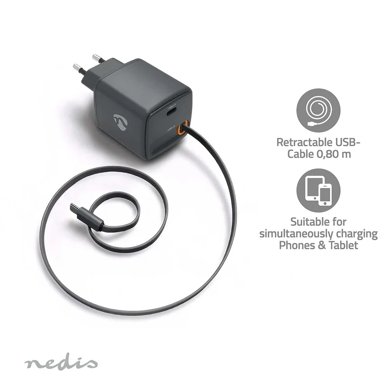 Oplader 30W - Met intrekbare kabel - GaN