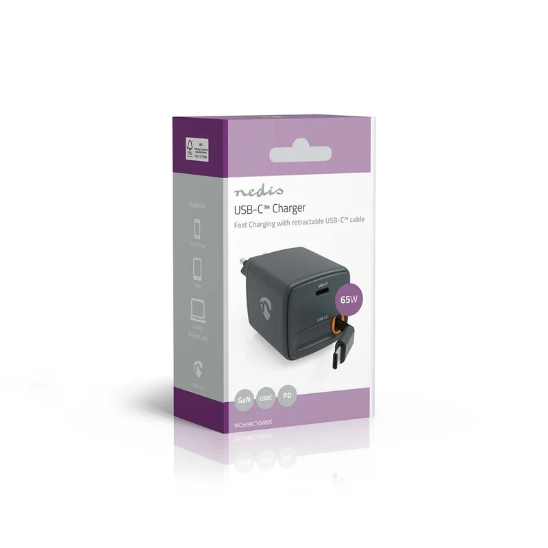 Oplader 65W - Met intrekbare kabel - GaN