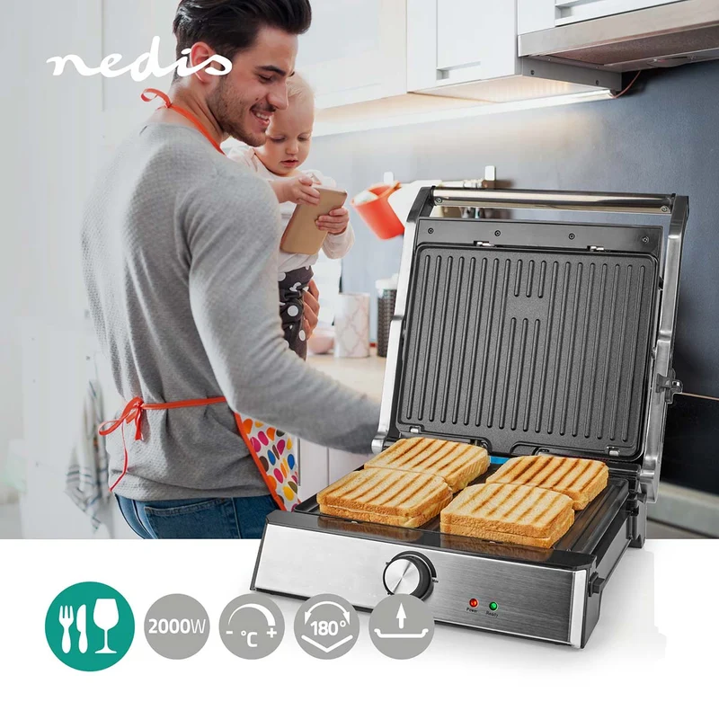 Contact Grill 2000W - 29 x 23 cm - Regelbare temperatuur