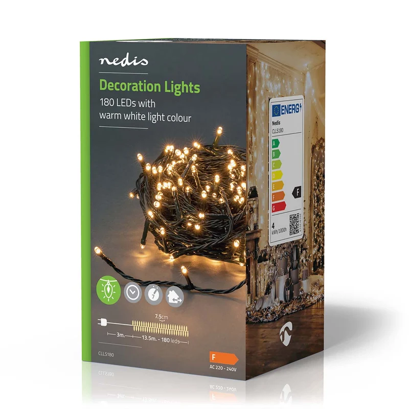 Kerstverlichting Koord - 180 LED's - Warm Wit