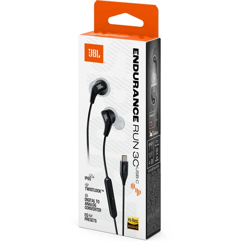 Écouteurs de sport intra-auriculaires,USB-C, JBL Endurance RUN3C - Noir