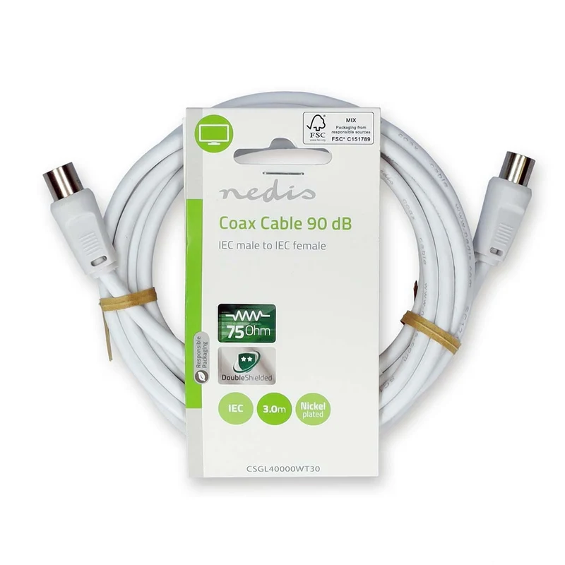 Coaxkabel IEC (Coax) Male - IEC (Coax) Female - Vernikkeld