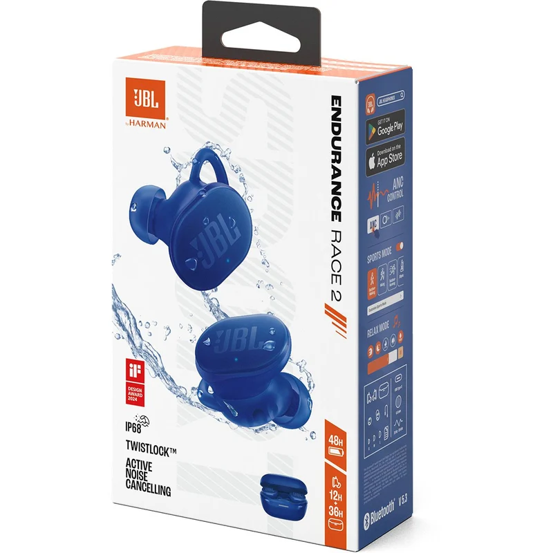 Écouteurs de sport intra-auriculaires sans fil, JBL Endurace 2 - Bleu