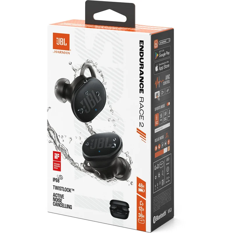 Écouteurs de sport intra-auriculaires sans fil, JBL Endurace 2 - Noir