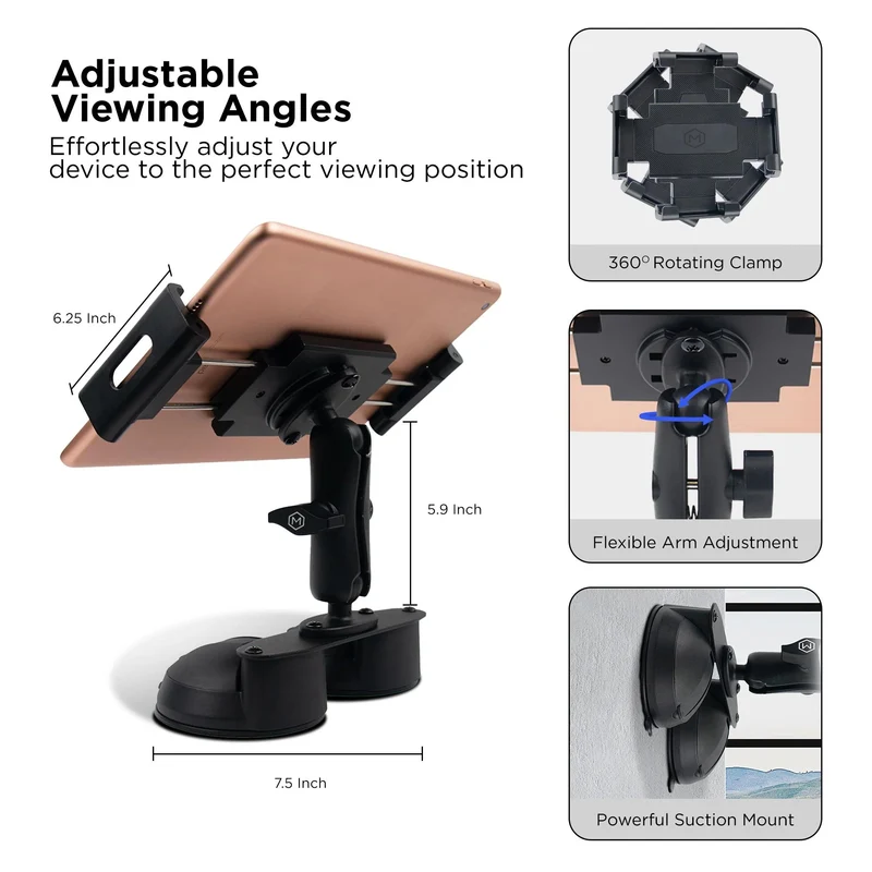 Support à double ventouse pour tablette, iPad, téléphone