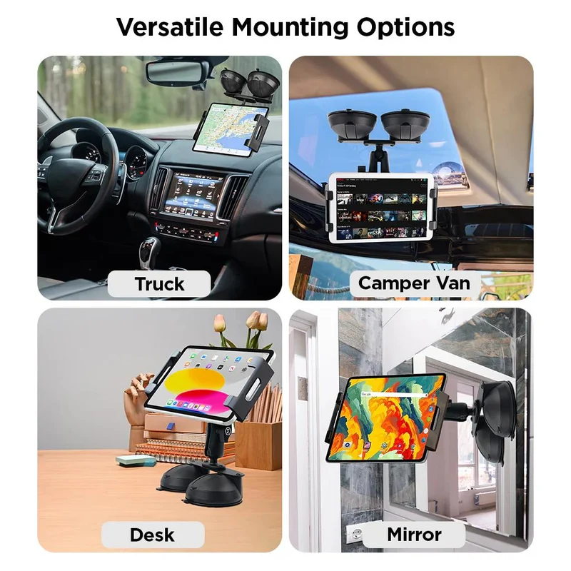 Support à double ventouse pour tablette, iPad, téléphone