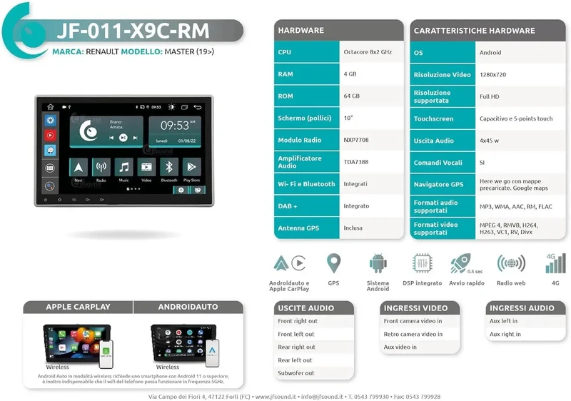 JF SOUND JF-011-X9C-RM-PRO – Autoradio Android 10" HD pour Renault Master