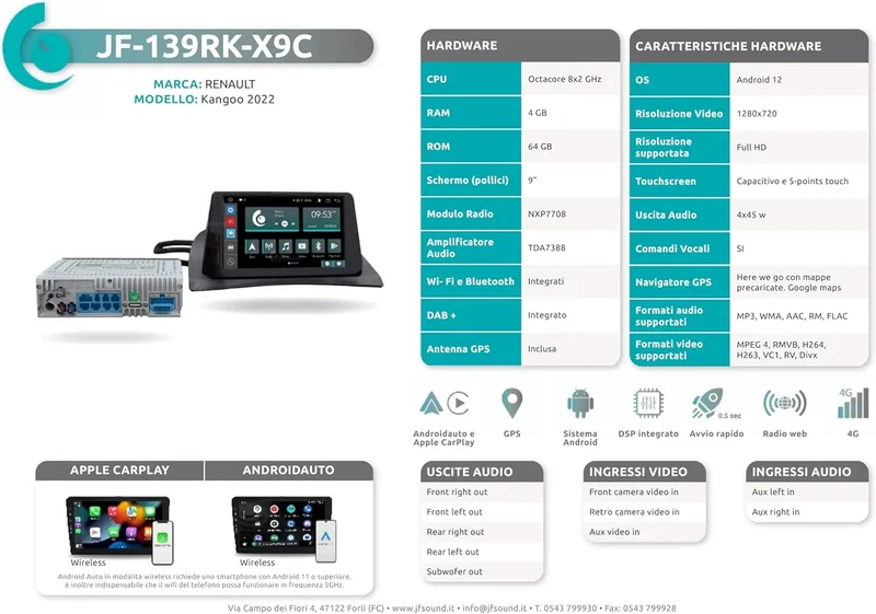 JF SOUND JF-139RK-X9C-PRO – Autoradio Android 10" HD pour Renault Kangoo 2ª