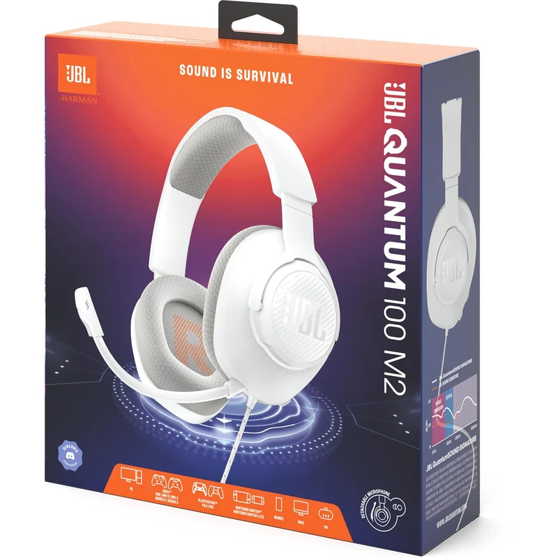 Casque gaming professionnel PC filaire, JBL Quantum 100M2 - Blanc