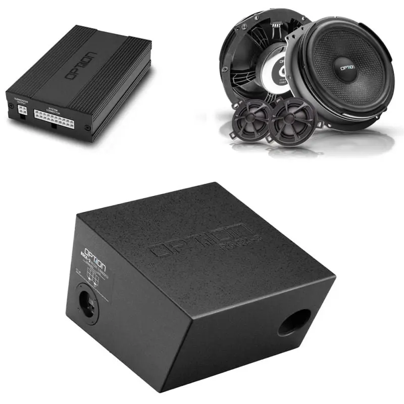 OPTION SET-182 – Système audio pour VW T5 | Amplificateur DSP + Subwoofer + Haut-parleurs | V2 | Plug & Play