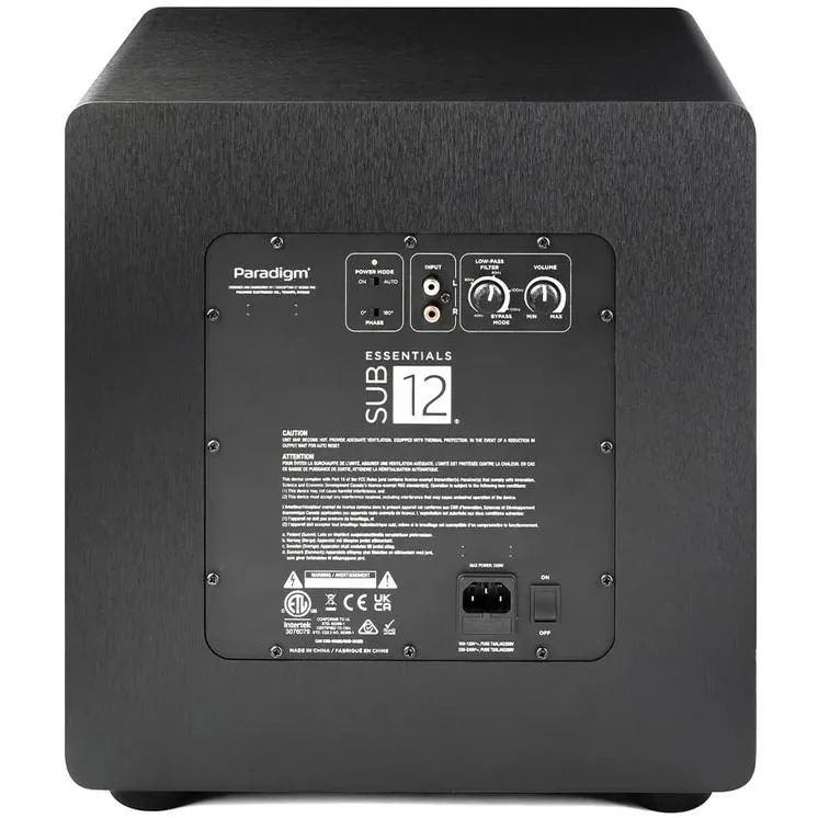 Caisson de grave 12po 350W, Paradigm ESSENTIALS SUB12 - Noir Satiné