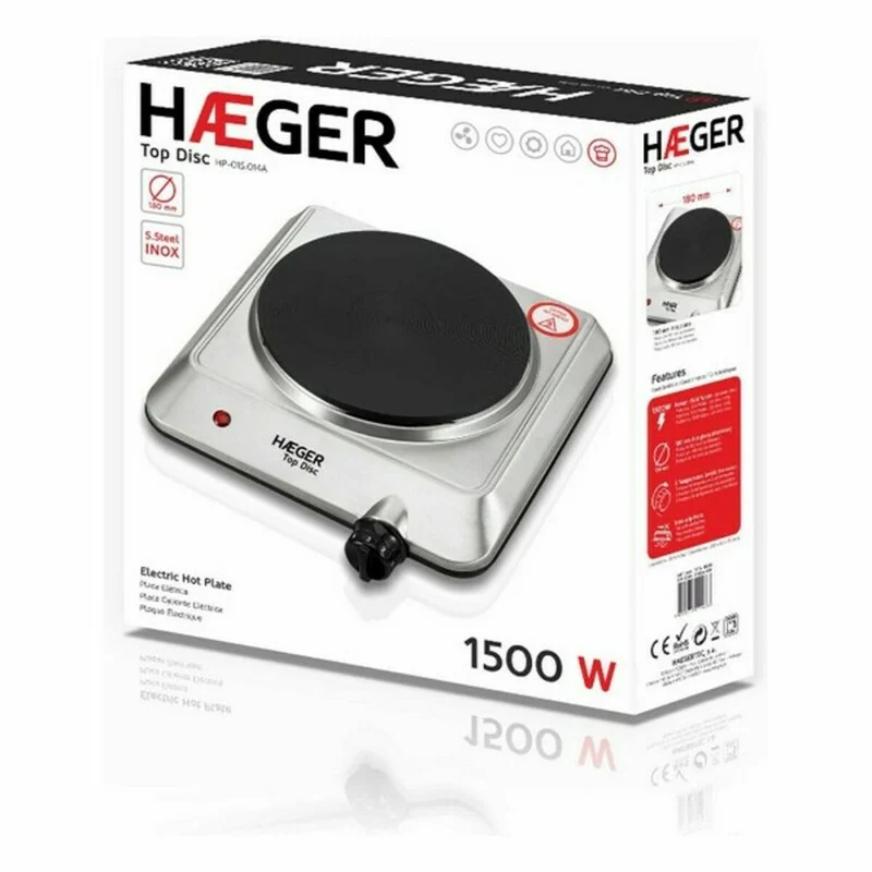 Plaque Électrique Haeger HP-01S.014A Inox 1 Cuisinière Noir Argent 1500W