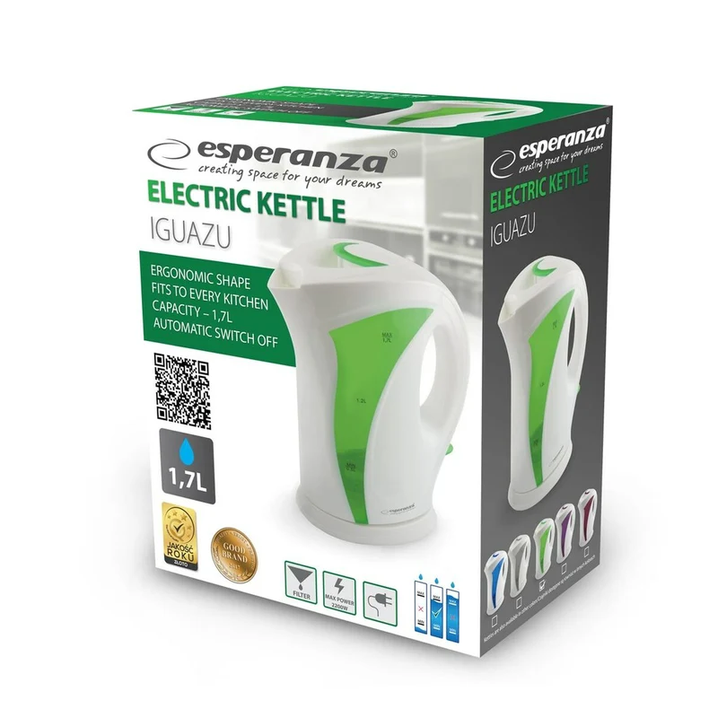 Bouilloire Esperanza EKK018G Blanc Vert Multicolore Plastique 2200 W 1,7 L