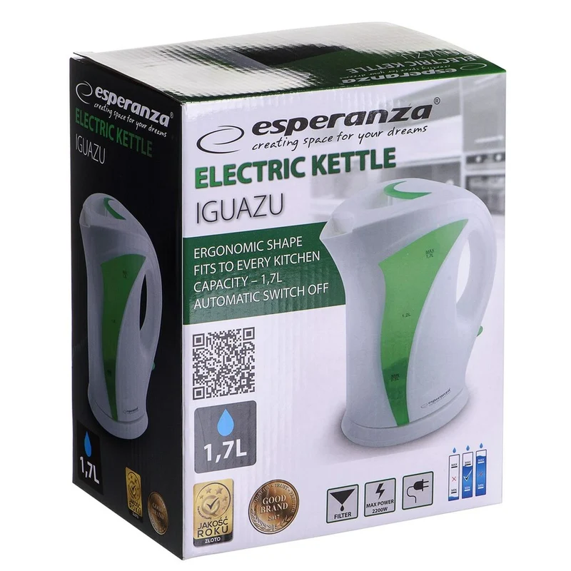 Bouilloire Esperanza EKK018G Blanc Vert Multicolore Plastique 2200 W 1,7 L