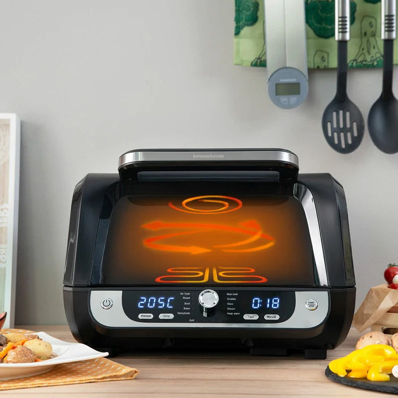 Friteuse à air avec grill, accessoires et livre de recettes InnovaGoods Fryinn 12-en-1 6000 acier noir 3400 W 6 L