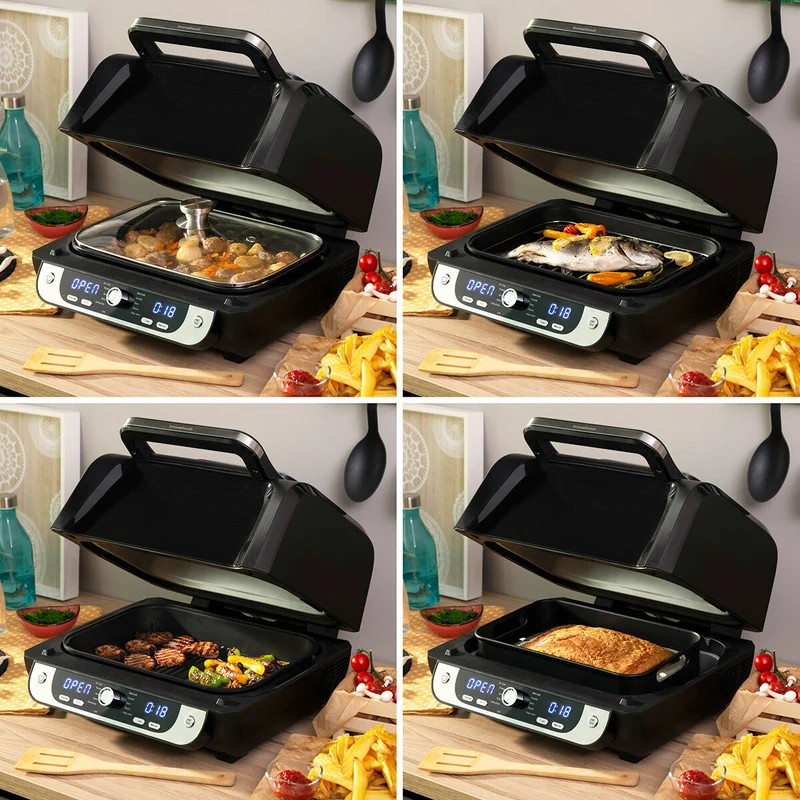 Friteuse à air avec grill, accessoires et livre de recettes InnovaGoods Fryinn 12-en-1 6000 acier noir 3400 W 6 L