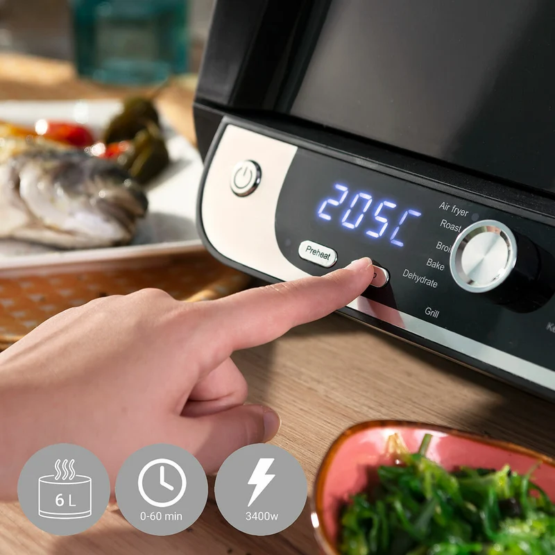 Friteuse à air avec grill, accessoires et livre de recettes InnovaGoods Fryinn 12-en-1 6000 acier noir 3400 W 6 L