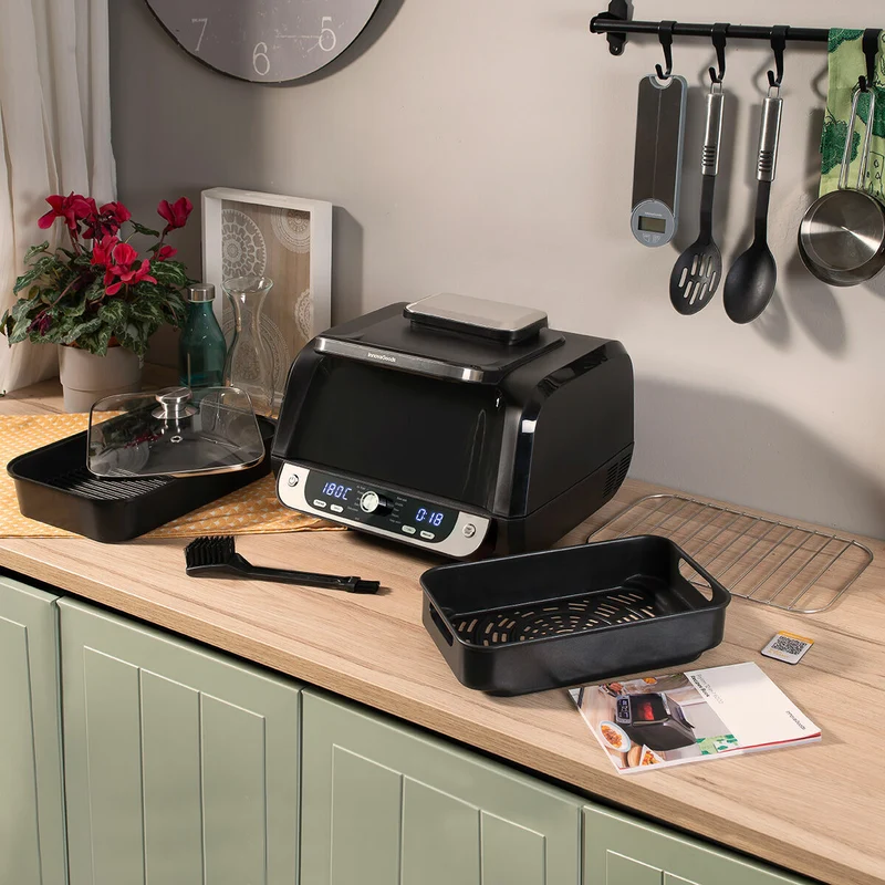 Friteuse à air avec grill, accessoires et livre de recettes InnovaGoods Fryinn 12-en-1 6000 acier noir 3400 W 6 L