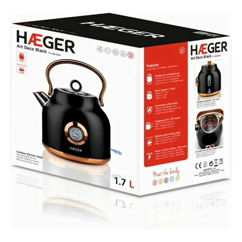 Bouilloire et Bouilloire Électrique Haeger EK-22B.024A Noir Acier inoxydable 2200 W 1,7 L