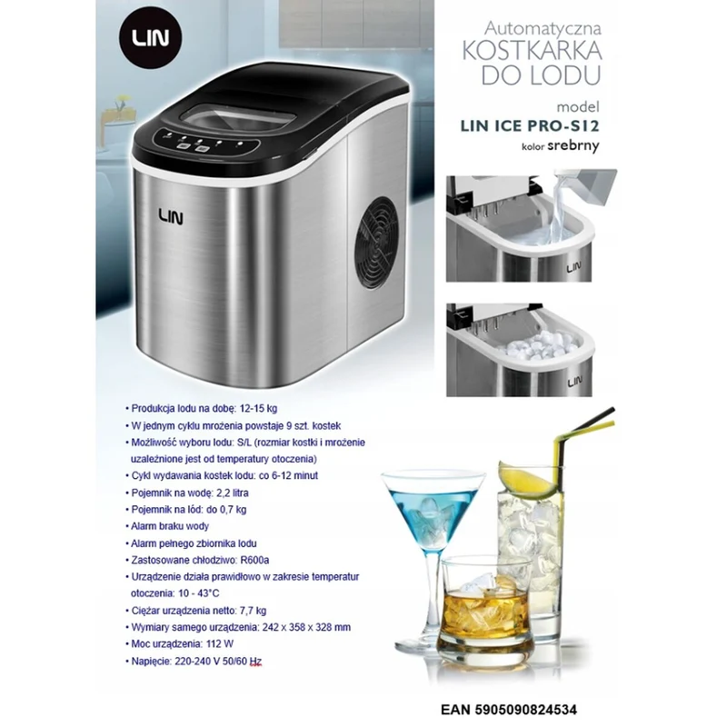 Machine à glaçons Lin ICE PRO-S12 Argent 112 W 2,2 L
