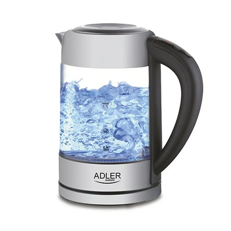 Bouilloire Adler AD 1247 cristal acier gris verre 2200 W 1,7 L