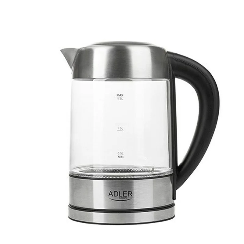 Bouilloire Adler AD 1247 cristal acier gris verre 2200 W 1,7 L