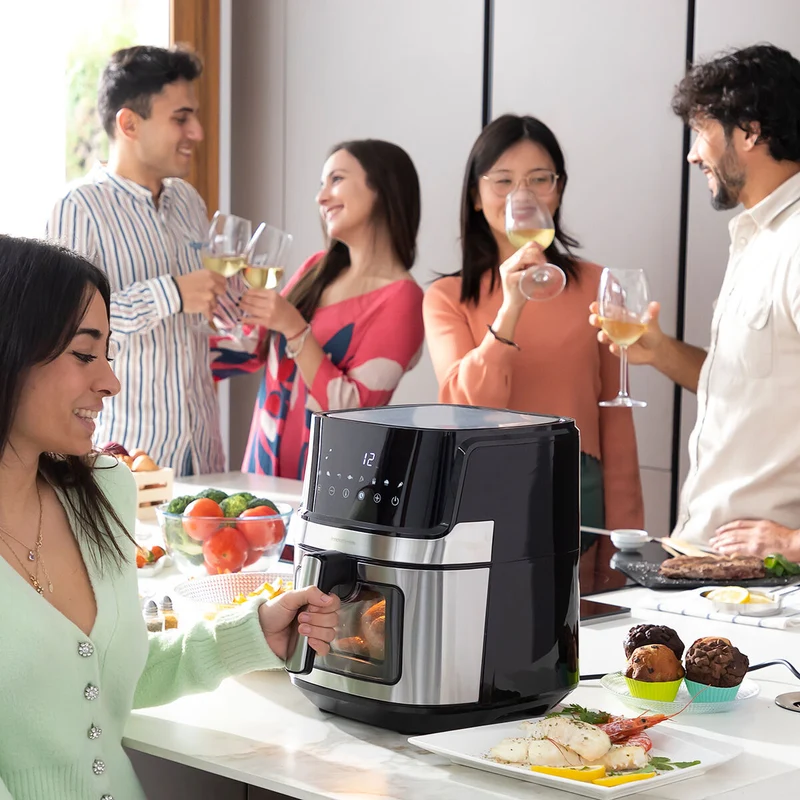Friteuse à air InnovaGoods Fryinn View 6500 Noir 1700 W 6,5 L Acier inoxydable