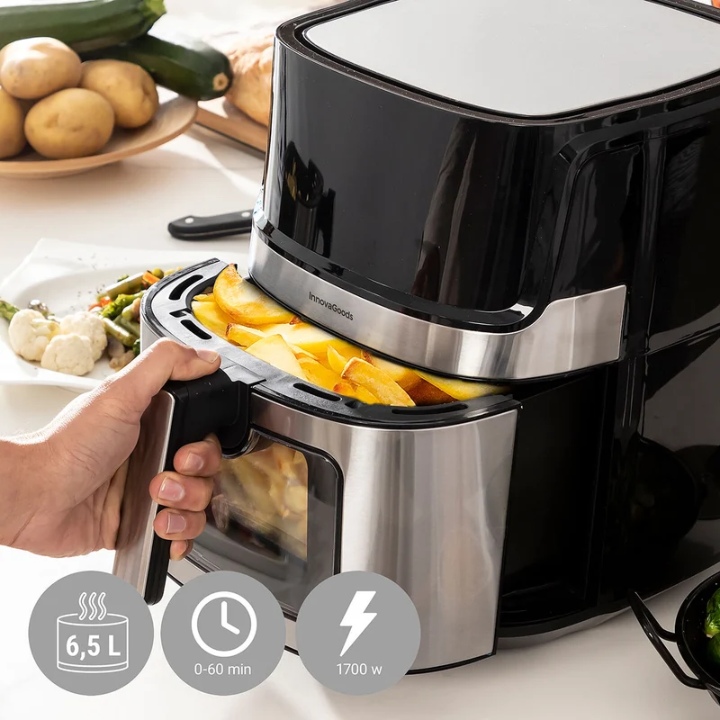 Friteuse à air InnovaGoods Fryinn View 6500 Noir 1700 W 6,5 L Acier inoxydable