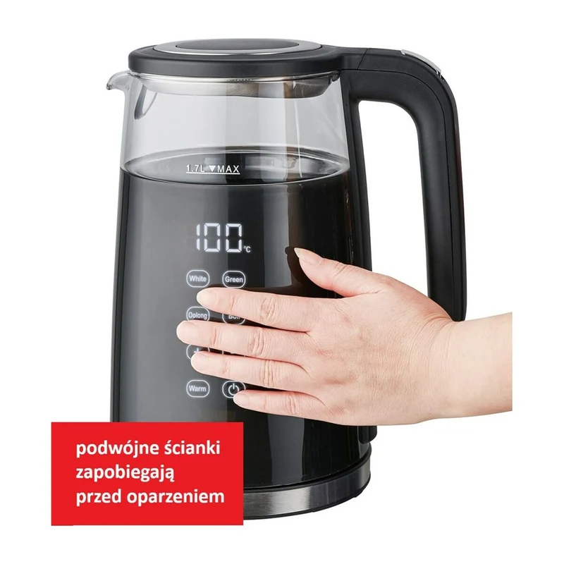 Bouilloire Feel Maestro MR-049 Verre Borosilicate Cristal Transparent Noir 2200 W 1,7 L
