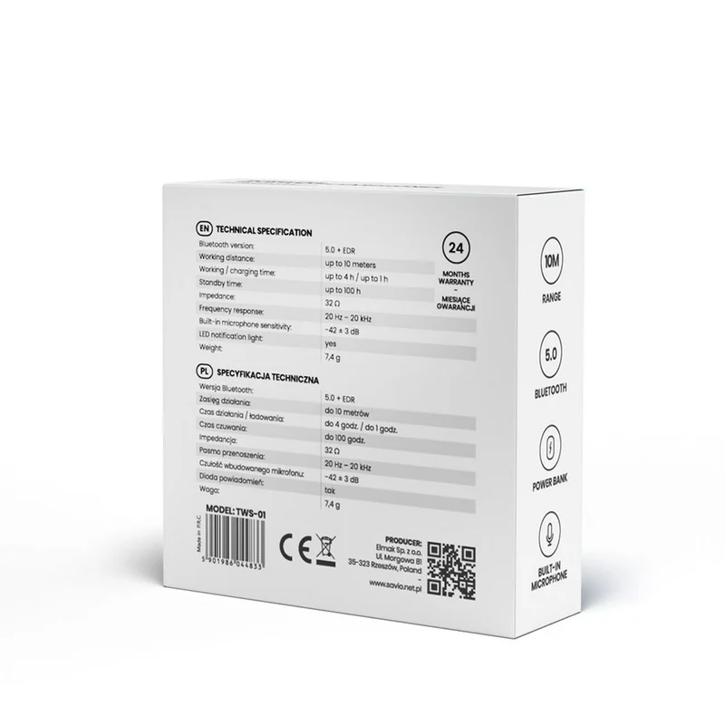 Écouteurs intra-auriculaires Bluetooth Savio TWS-01 Blanc