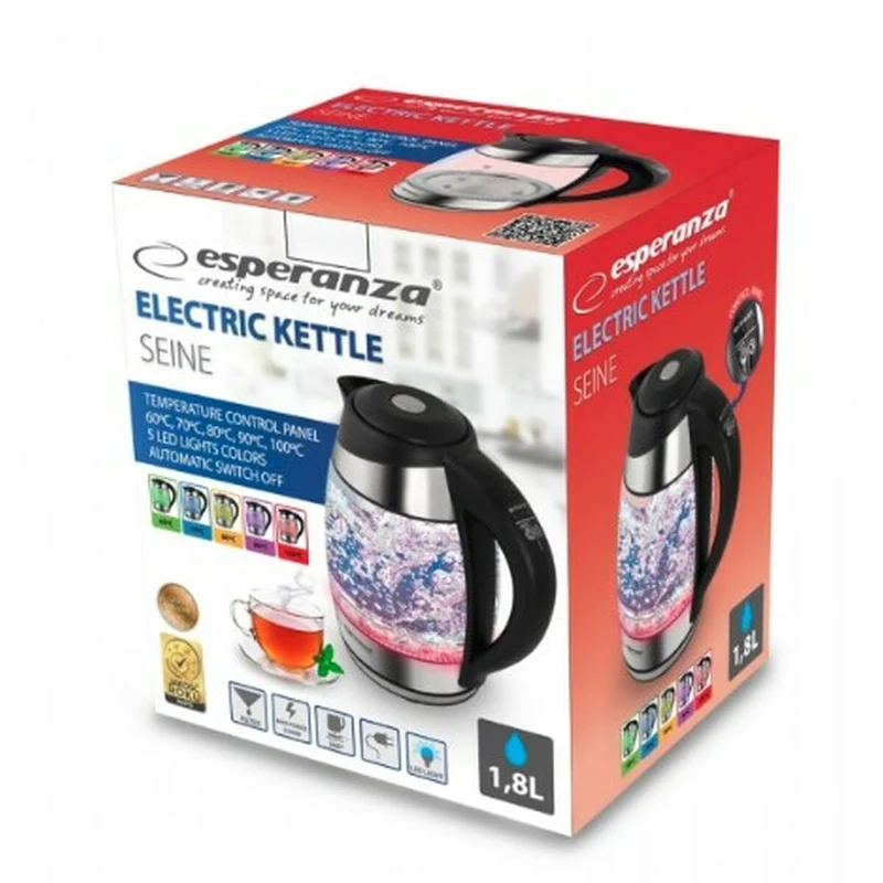 Bouilloire Esperanza EKK026 Noir Multicolore Verre polypropylène Plastique 2200 W 1,7 L