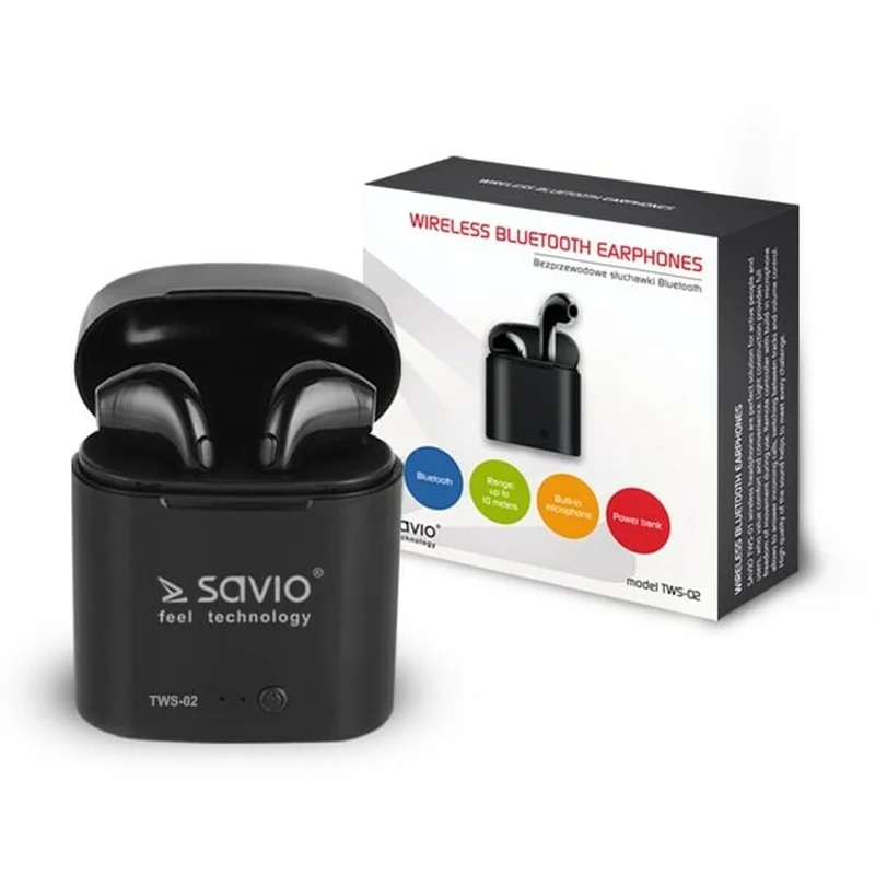 Écouteurs intra-auriculaires Bluetooth Savio TWS-02 Noir Graphite