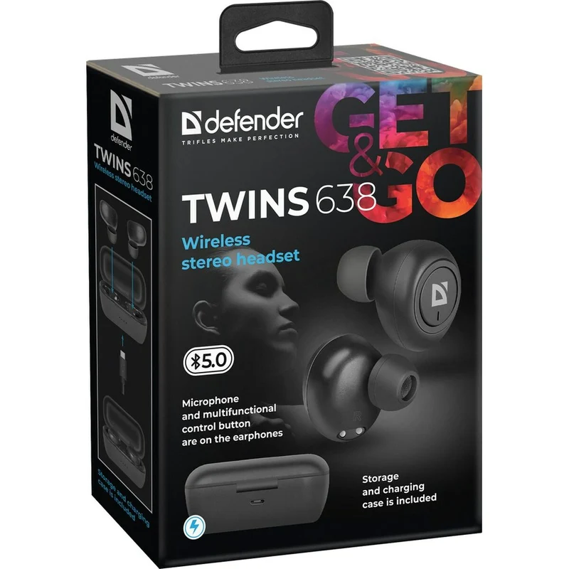 Écouteurs intra-auriculaires Bluetooth Defender Twins 638 Noir