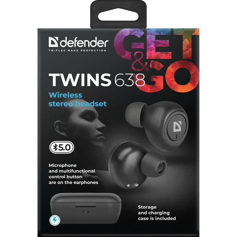 Écouteurs intra-auriculaires Bluetooth Defender Twins 638 Noir