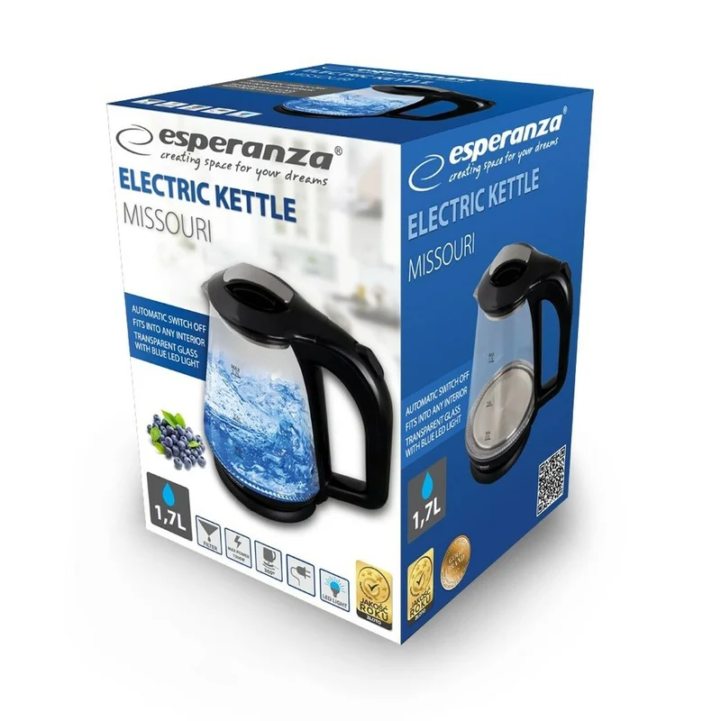 Bouilloire Esperanza EKK024K Noir Verre Plastique 1500 W 1,7 L