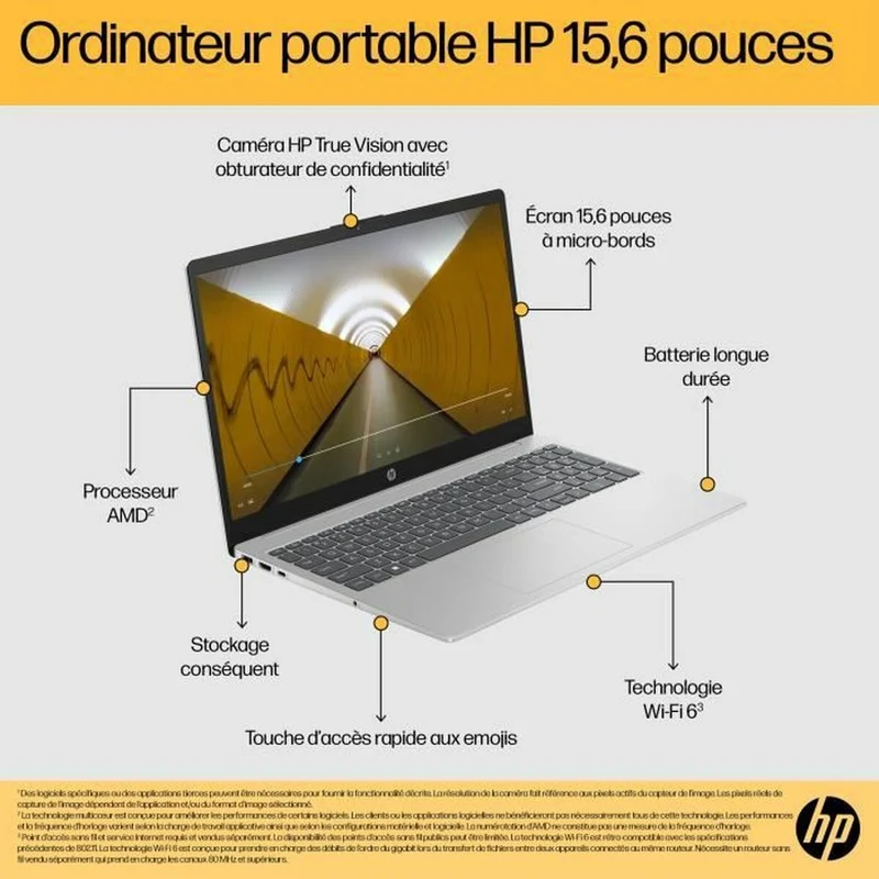 Ordinateur portable HP FC0071NF 15,6" ryzen 5-7520u 16 Go RAM 512 Go SSD Azerty Français