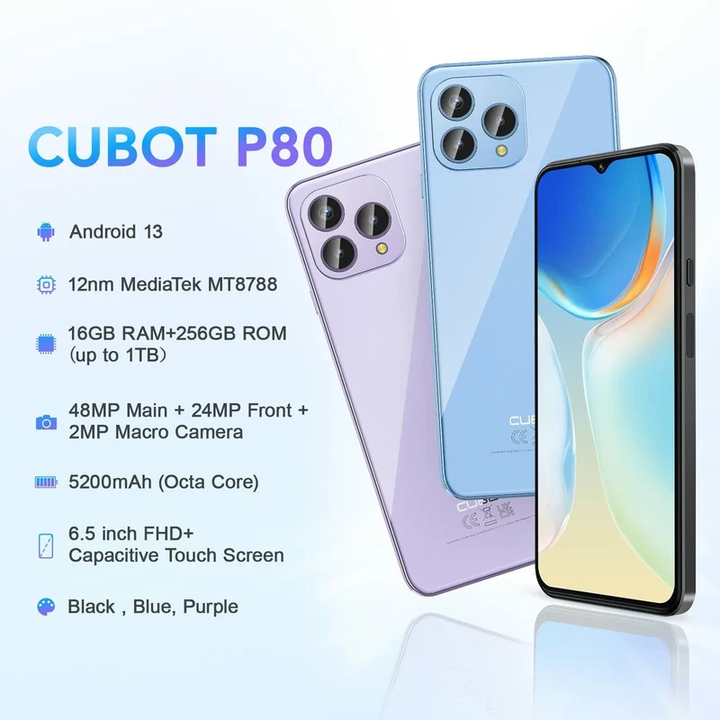 Smartphone Cubot P80 8 Go RAM 6,6" Noir 256 Go