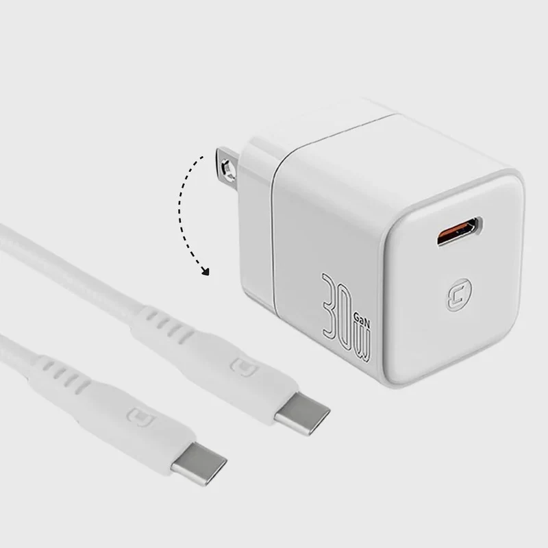 Chargeur mural 30W GaN avec câble 100W Type C vers Type C - Blanc