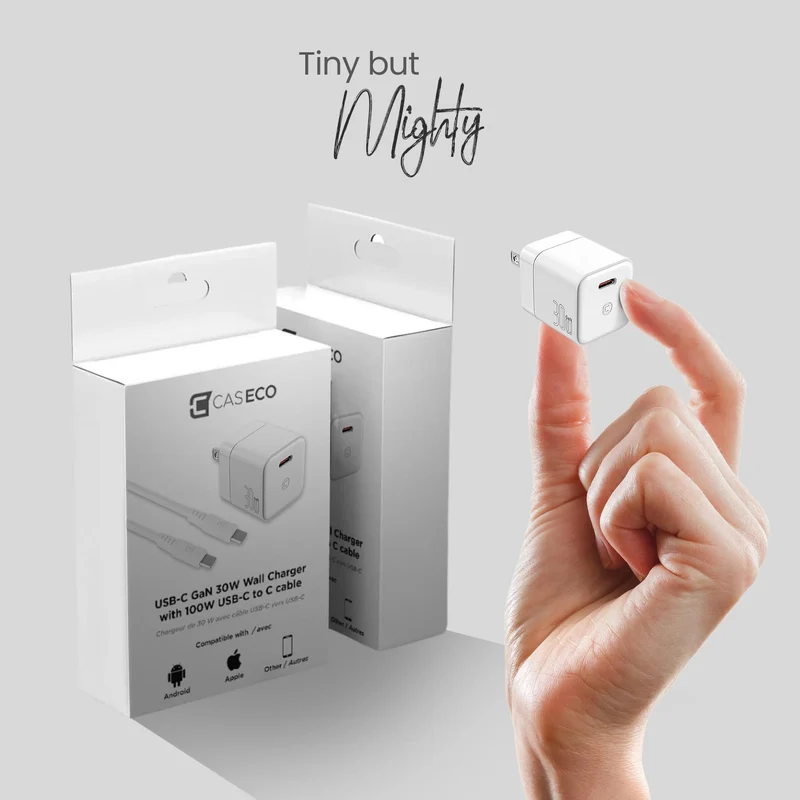 Chargeur mural 30W GaN avec câble 100W Type C vers Type C - Blanc
