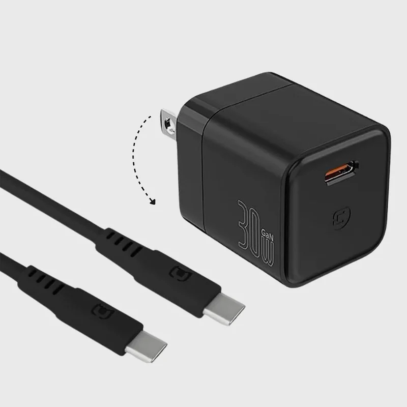 Chargeur mural 30W GaN avec câble 100W Type C vers Type C - Noir