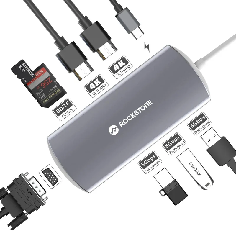 Hub HDMI double USB-C 9-en-1 de Rockstone