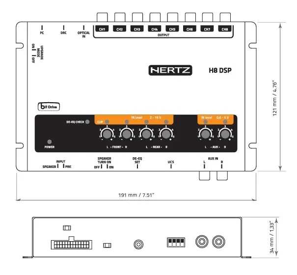 HERTZ H8 DSP – Processeur audio numérique | 8 sorties PRE OUT | Entrées analogiques et optiques