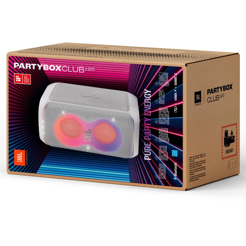 Haut-parleur sans fil Batterie 12 HRS PB Bluetooth, JBL PartyBox Club 120 - Blanc