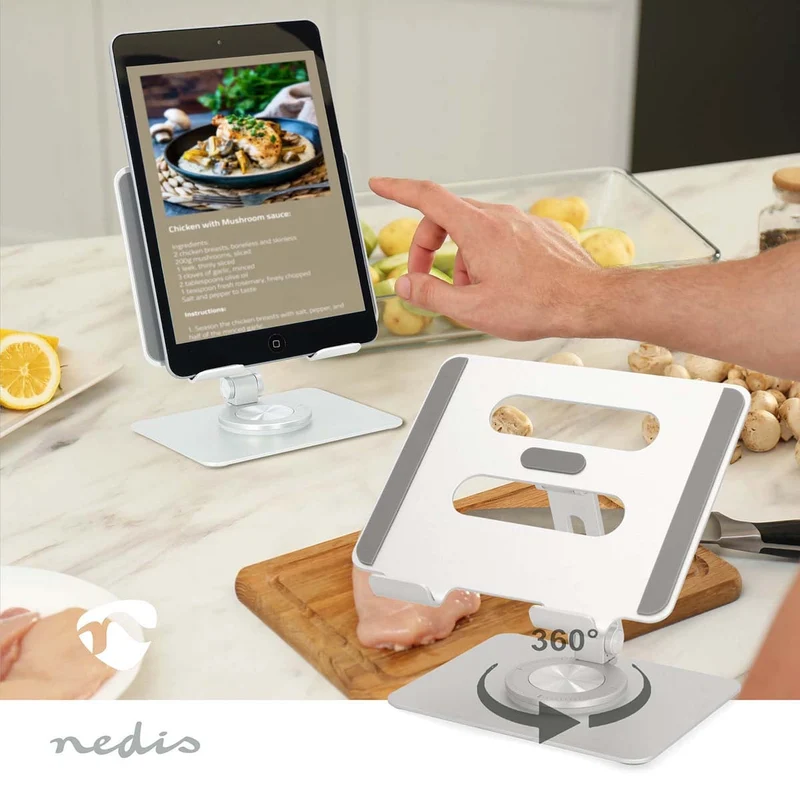 Tablet Standaard Draai- en Kantelbaar - Zilver