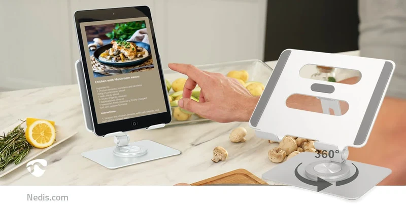 Tablet Standaard Draai- en Kantelbaar - Zilver