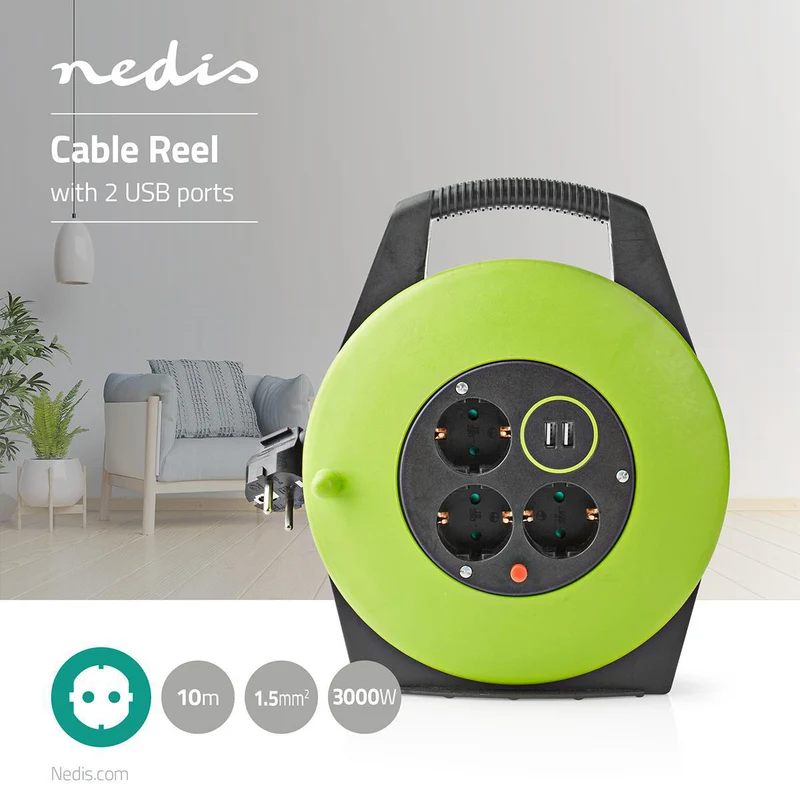 Stroomhaspel Randaarde stekker - 10.0m - 3000W