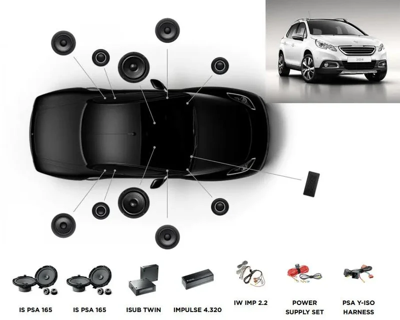 FOCAL INSIDE Peugeot 2008 POWERED 8.2 – Kits avant + arrière + caisson + ampli
