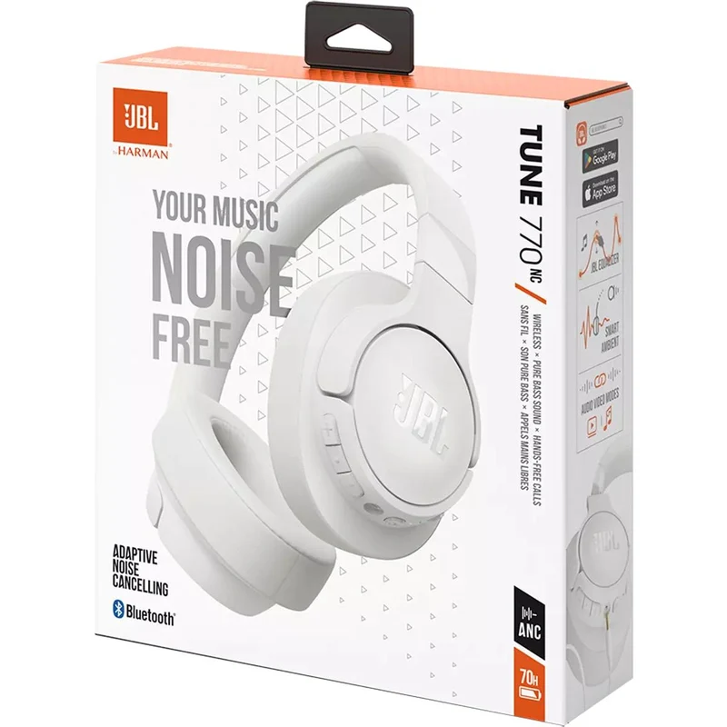 Casque d'écoute à réduction de bruit sans fil. JBL Tune 770NC - Blanc